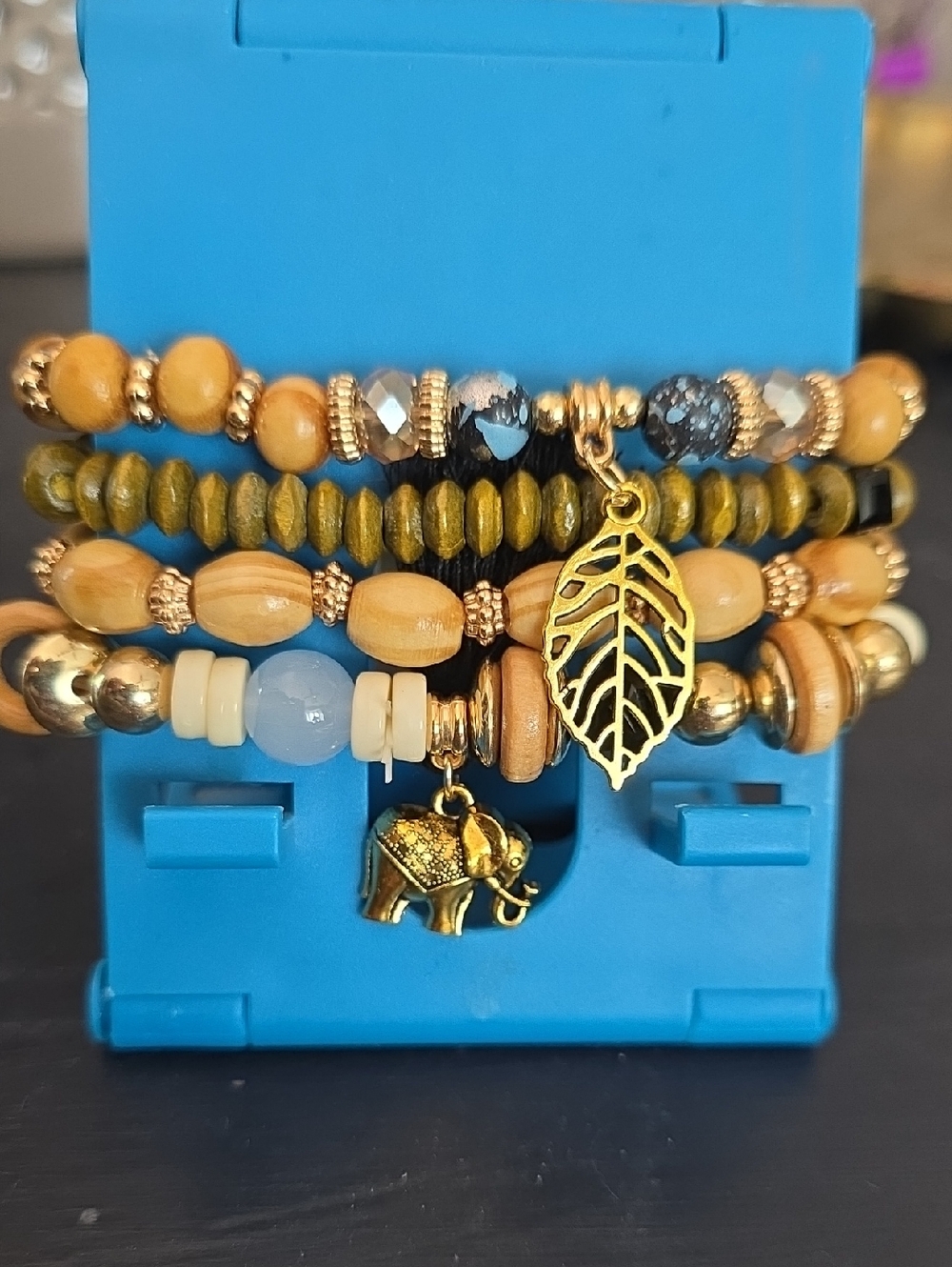 Boho Gold & Brown Beaded Charm Bracelet Set